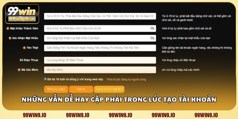 Những vấn đề hay gặp phải trong lúc tạo tài khoản